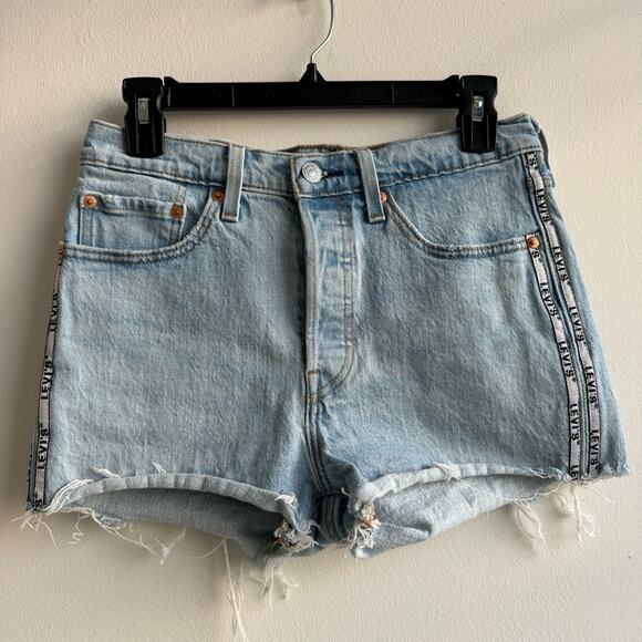 Levi's 501 Logo Spellout Trim Cutoff Denim Shorts - 27 - Picture 1 of 9
